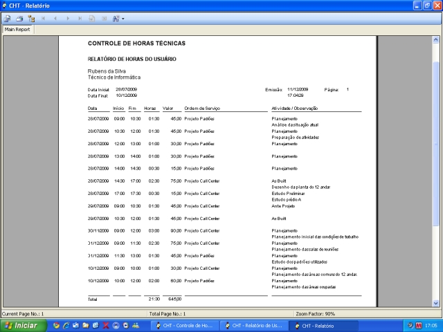 Controle de Horas Técnicas