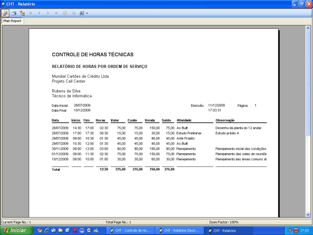 Controle de Horas Técnicas