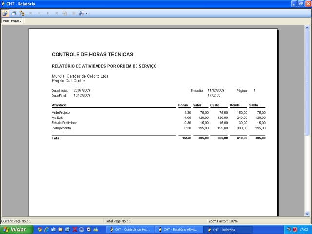 Controle de Horas Técnicas