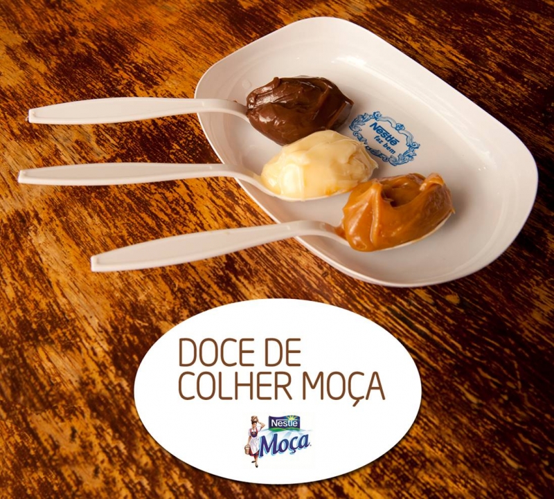 Trs colheres de doce: chocolate, leite moa e doce de leite