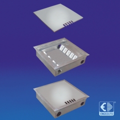 Caixa para piso elevado em aluminio (tomadas elétricas e conectores rj45). tampas com ou sem rebaixo.