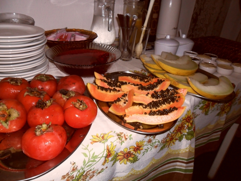 café da manhã -sucos e frutas da época