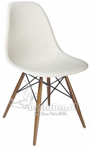Cadeira Charles Eames base em Madeira e Concha em Polipropileno Branca- Cadeira de Design - www.bellabrasil.com.br