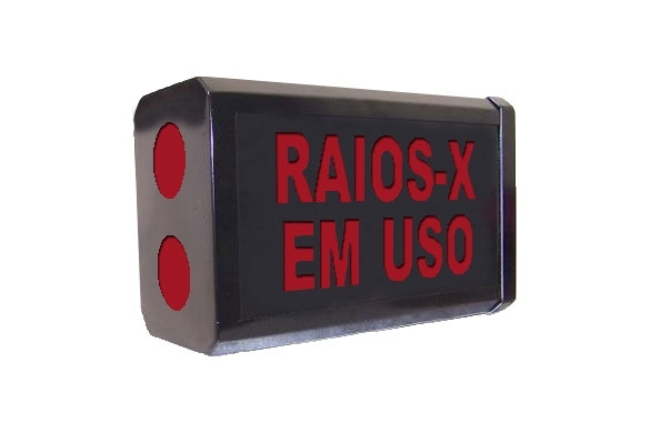 Sinaleiro para Porta com descrição por escrito, construído em chapa de aço tratado e pintado, iluminação através de 1 Lâmpada econômica, visor em acrílico revestido em vinil. Modelo raios x em uso. Alimentação (    ) 110V ou (    ) 220V