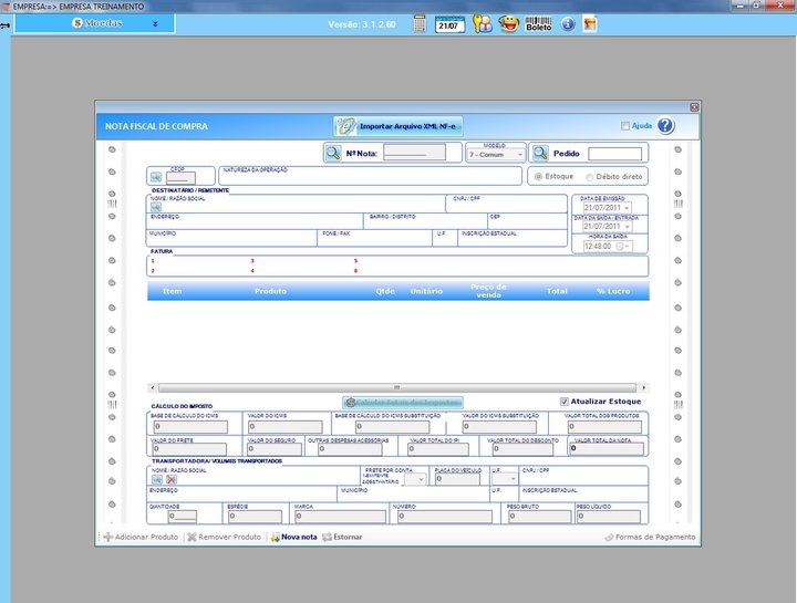 ProsolNet - Nota fiscal de compras