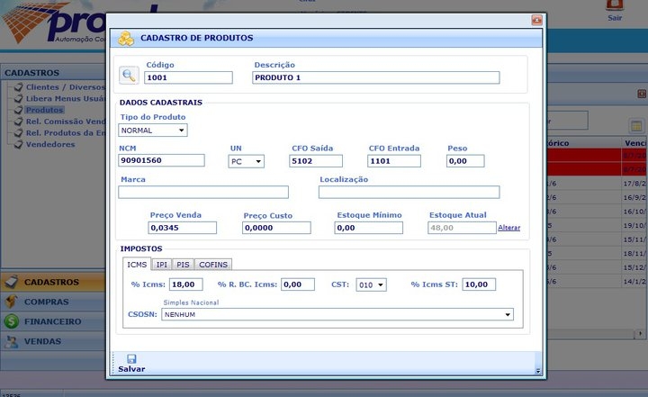 ProsolWeb - cadastro de produtos