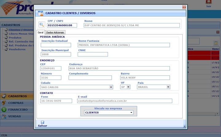 ProsolWeb - Cadastro de clientes