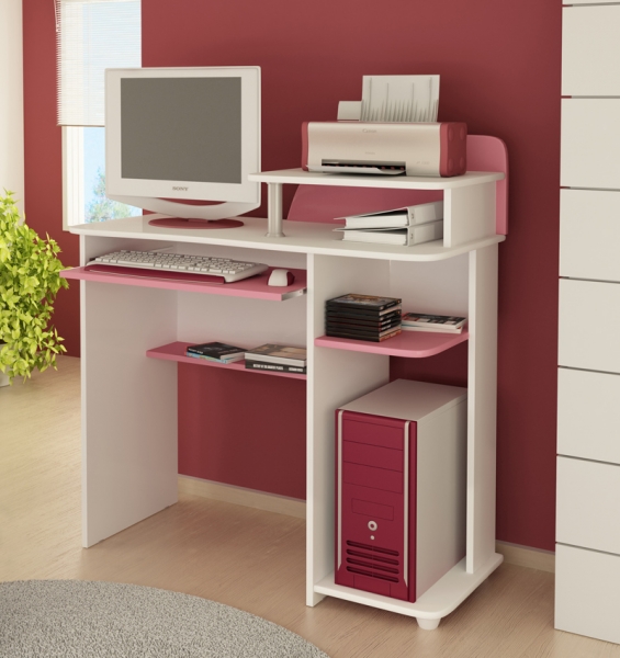 Mesa para Computador Ipanema Branco com Rosa