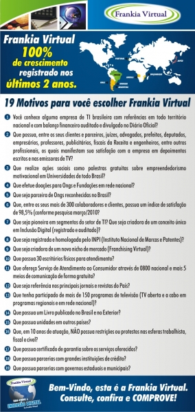 19 MOTIVOS PARA VOCÊ COMPARAR E ESCOLHER FRANKIA VIRTUAL