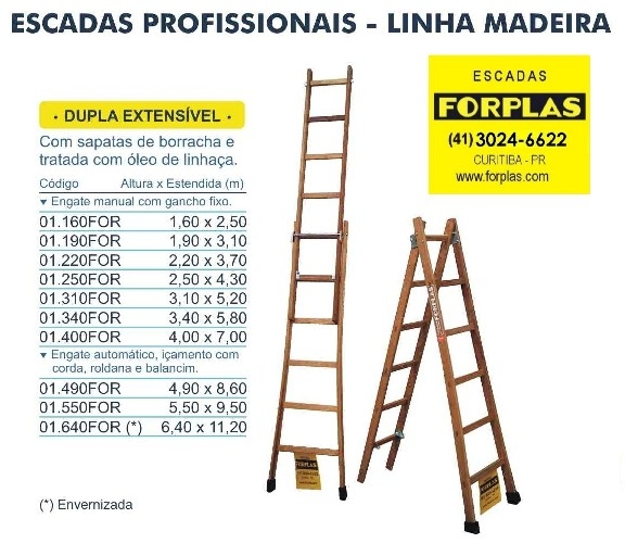 Escada Dupla Extensvel em madeira, vrios tamanhos