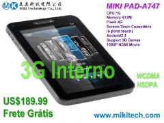 Tablet miki pad-a747 com 3g interno só us$189.99 frete grátis