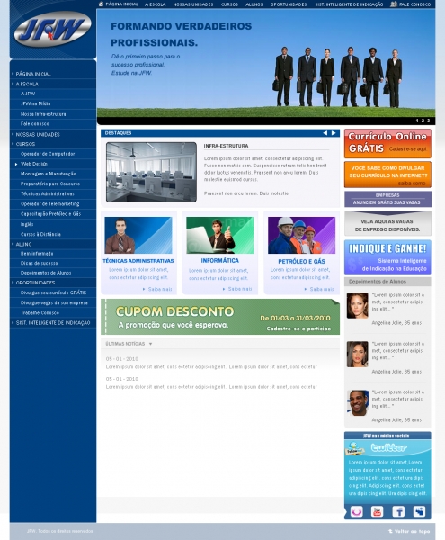 Criação de layout para o novo portal da JFW Cursos Profissionalizantes