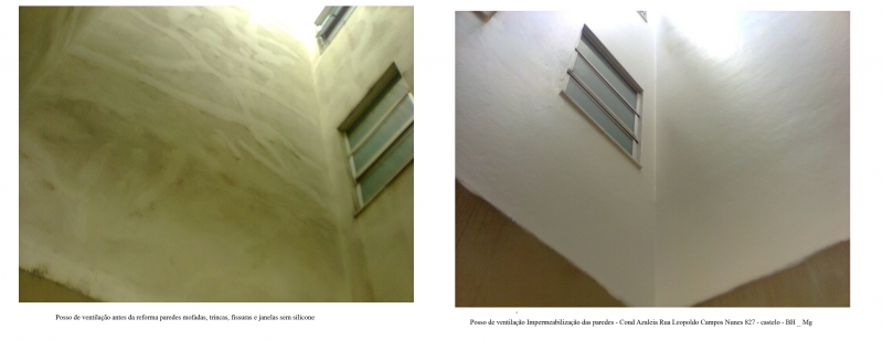 Antes e depões Posso de ventilação Impermeabilização das paredes - Cond Azaleia Rua Leopoldo Campos Nunes 827 - castelo - BH - MG.