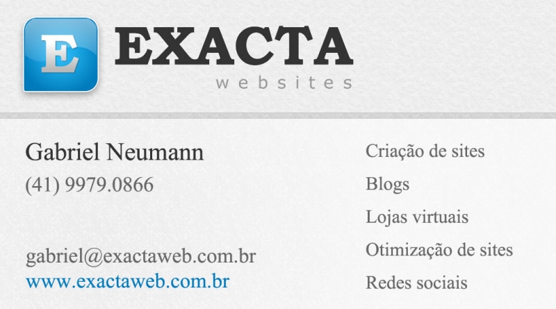 Cartão de visita Exacta Websites. Entre em contato.