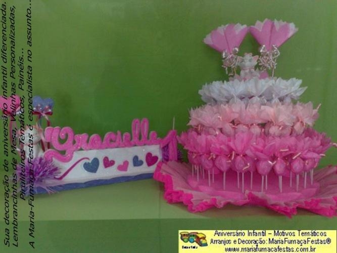 Festa Infantil com decorações da Maria Fumaça Festas. Complementos para a festa decorada com a Gatinha Marie - Velinha Personalizada e Piruliteiro Temático. Veja mais sugestões em www.mariafumacafestas.com.br