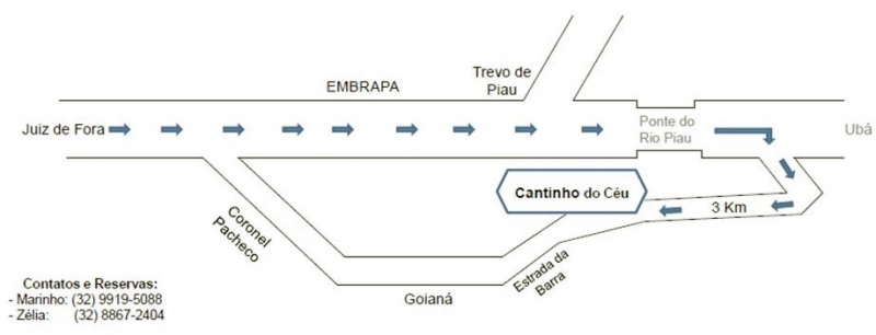 Mapa do Cantinho do Céu partindo de Juiz de Fora (MG). 