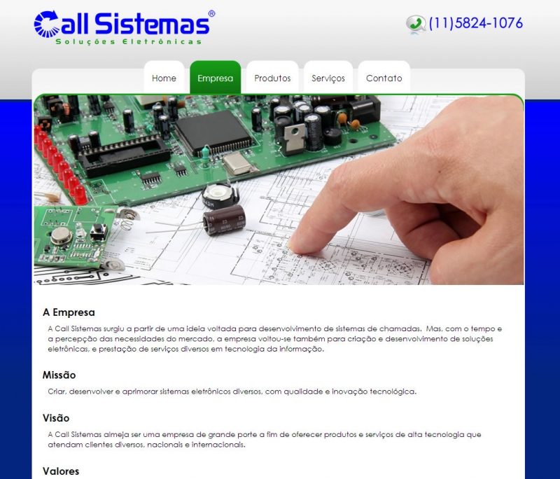Site Institucional da CallSistemas.