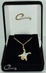 Pingente menino calvin esmaltado azul c/ corrente - 10 camadas de ouro 18 k joias carmine