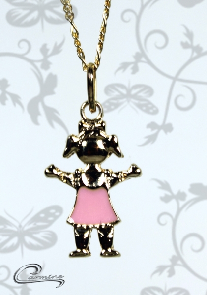 Pingente menina Charlotte esmaltado rosa c/ corrente - 10 camadas de ouro 18 k Joias Carmine