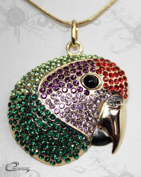 Pingente papagaio Cara roxa c/corrente - 10 camadas de ouro 18k joias carmine
