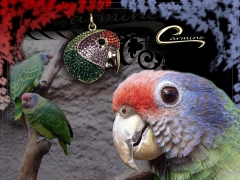 Pingente papagaio cara roxa com corrente  - 10 camadas de ouro 18k - joias exclusivas 100% nacional