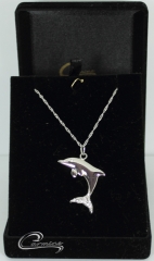 Pingente golfinho com corrente - folheado a rodio  - joias carmine