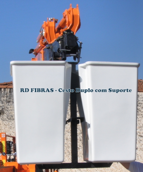 CESTO AREO DUPLO COM SUPORTE PARA EQUIPAMENTOS MUNCK, fabricado pela RE FIBRAS em PRFV-Plstico Reforado com Fibra de Vidro (fiberglass)