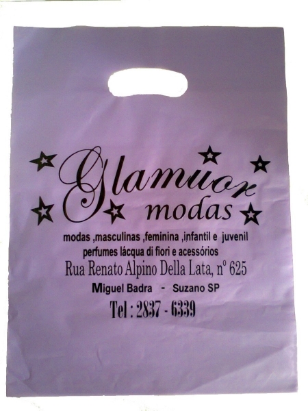 Sacola alça vazada lilas personalizada pela Itajuibe Sacolas