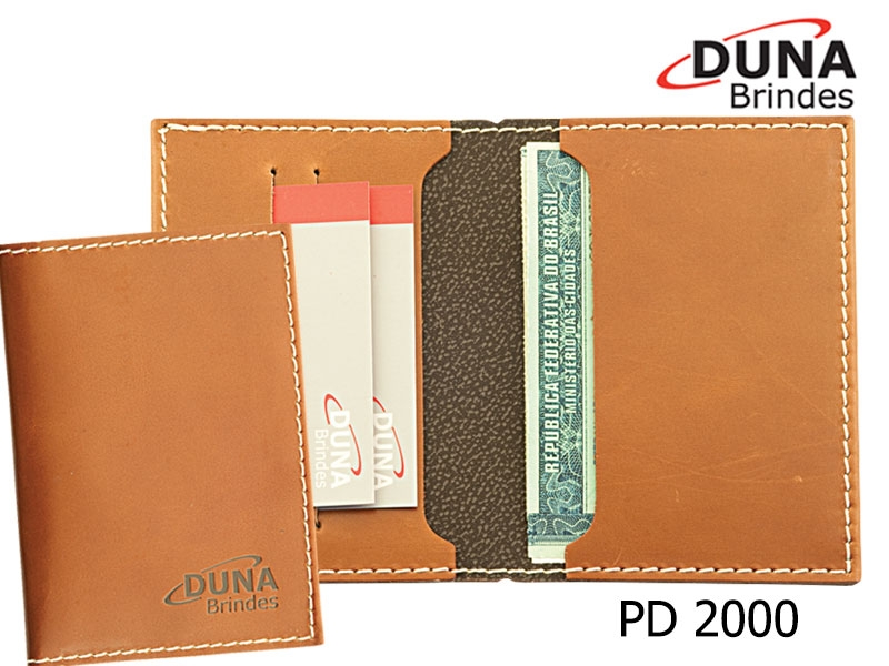 Porta Documentos PD 2000 - Personalizado com seu logotipo em baixo relevo ou silk screen, com abas e duas divisórias para cartão.