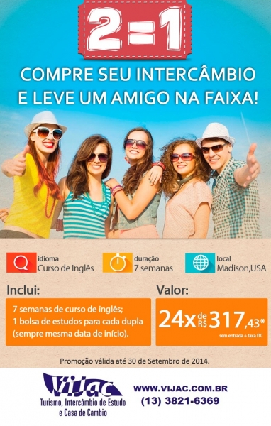 Intercambio de Estudo - 1 paga e pode levar o amigo Free - Vijac e Intercambio Global