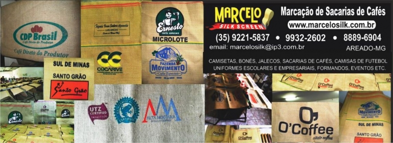Empresa especializada em marcação de sacarias de cafés e estamparia de camisetas! CEL.: zapp(vivo) 35- 9932-2602 (TIM) 35-9932-2602 (OI) 35- 8889-6904 www.marcelosilkscreen.com.br    AREADO-MG    AREADO  MG    AREADO SUL DE MINAS