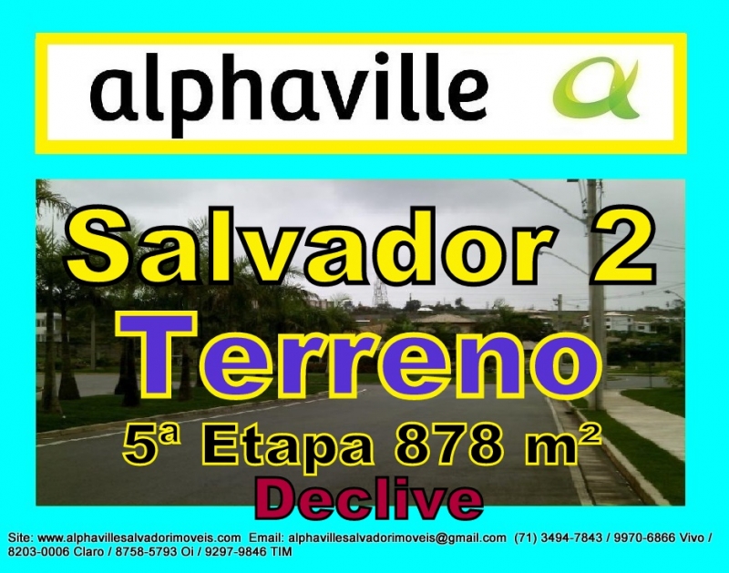 Lote residencial, escriturado, em declive localizado no setor 5, Alphaville Salvador II, com área de 878 m² com fundos para reserva permanente.  O Alphaville Salvador 2 tem um dos melhores sistemas de segurança do Brasil, com um modelo de ocupação de baixa densidade. Venha conferir nossa qualidade de prestação de serviços. Obrigado pela oportunidade de servi-lo (a).   Mais detalhes entre em contato com:  Claudio Borges.  +55(71)3494-7843 +55(71)99911-1102 WhatsApp