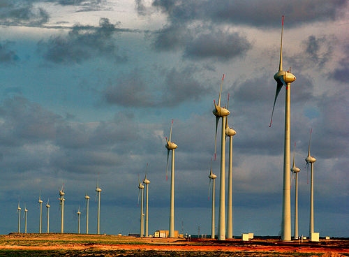 Produção de energia eólica.