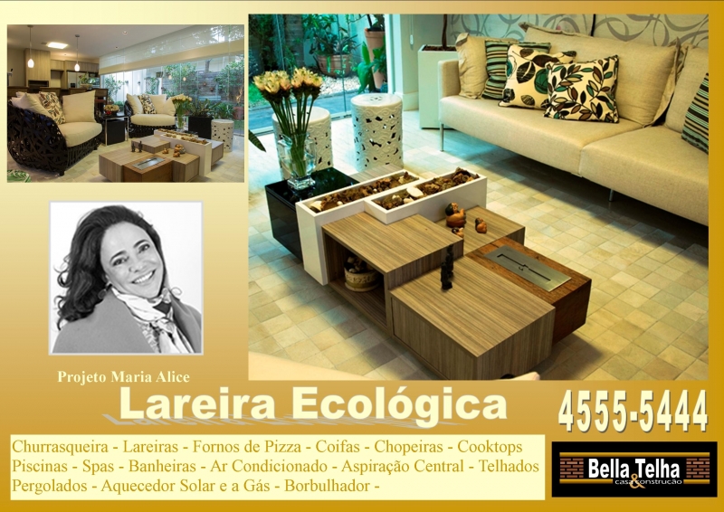 lareira ecologica embutida em mesa de centro, projeto com lareira ecologica, sala com lareira, varanda com lareira. churrasqueira high tech, churrasqueira e forno de pizza, churrasqueira de alvenaria, churrasqueira com coifa, churrasqueira moderna, churrasqueira de apartamento, lareiras; lareira eletrica, lareira ecologica, lareira a gs com pedras vulcanicas,na BELLA TELHA www.bellatelha.com.br, 11-4555-5444, vc encontra todos os modelos de churrasqueiras para  apartamento, churrasqueira para area de lazer, churrasqueira de predio, fogo a lenha, fogo caipira, forninho a lenha, grill elevao, grill, acessrios para churrasqueira,  churrasqueira de tijolinho, churrasqueira sem fumaa, churrasqueira a gas, churrasqueira eletrica, churrasqueira de embutir, chopeira, projetos de churrasqueiras,   telhados, deck, pergolado, banheiras, piscina, saunas, SPA, OFUR, pressurizador, aquecedor. Este projeto  da arquiteta MARIA ALICE MELO AGUIAR  em parceria com a BELLA TELHA