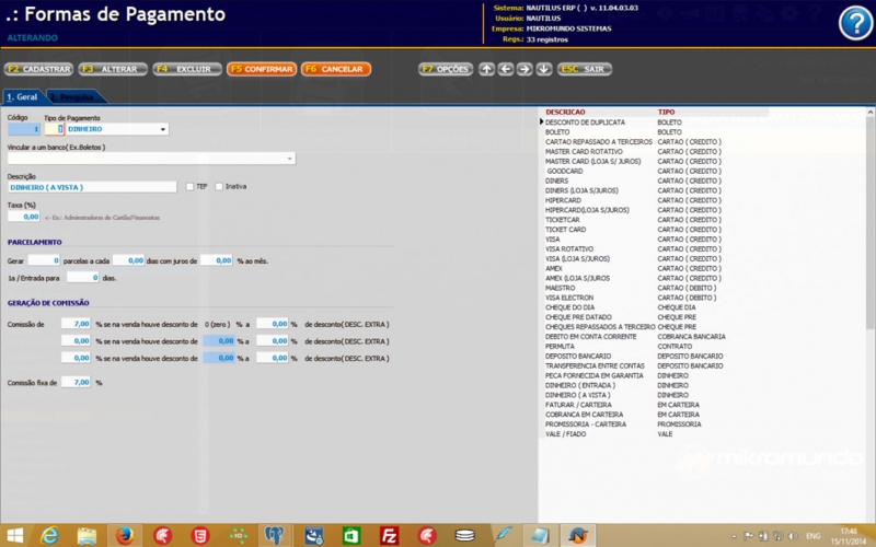 Formas de Pagamento Configurveis