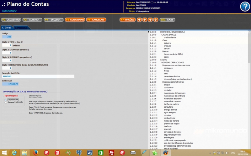 Plano de Contas( geração de DRE )