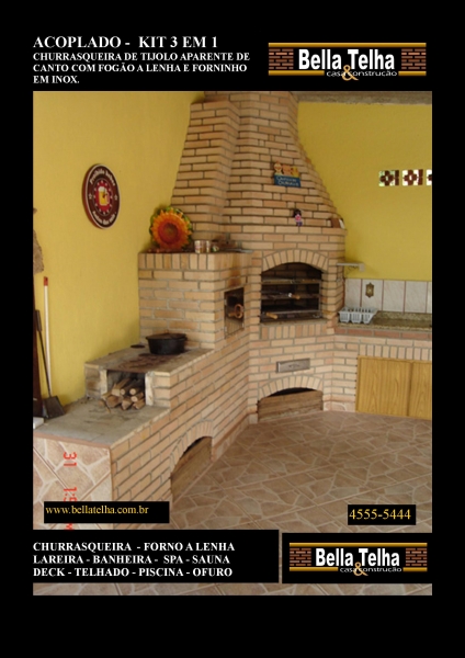 churrasqueira, churrasqueira de alvenaria, churrasqueira de tijolinho aparente, churrasquiera high tech, churrasqueira, barbecues, churrasqueiras, forno de pizza, cobertura, telhados,  é na BELLA TELHA 11-4555-5444 www.bellatelha.com.br