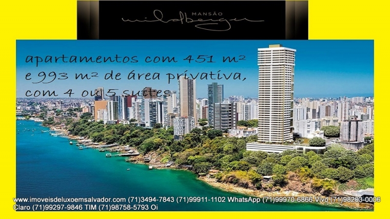 Mansão Wildberger está na melhor localidade de Salvador. Mansão Wildberger é o mais alto luxo de Salvador. Venha conferir nossa qualidade de prestação de serviços. Obrigado pela oportunidade de servi-lo (a).   Mais detalhes entre em contato com:  Claudio Borges.  +55(71)3494-7843 +55(71)99911-1102 WhatsApp