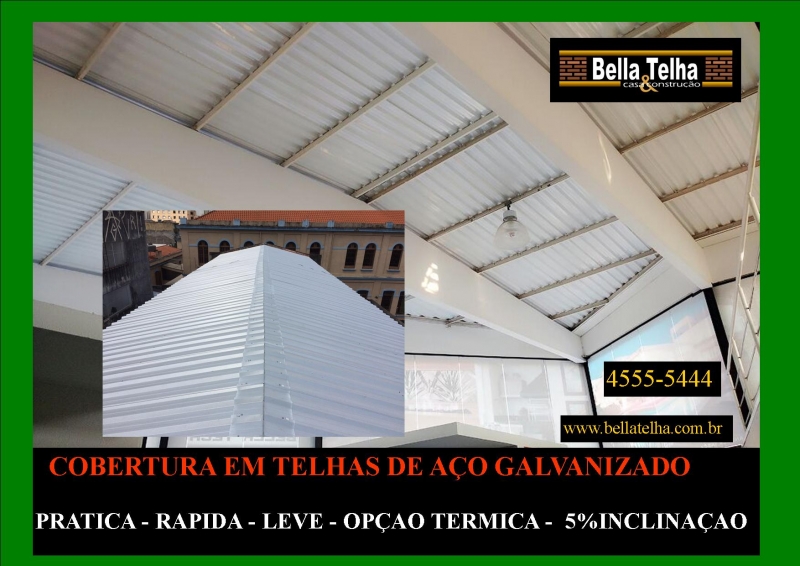 coberturas construidas com telhas galvanizadas são funcionais e praticas. A BELLA TELHA trabalha com coberturas também em telhas ceramicas, churrasqueiras, fornos de pizzaria, telhas de concreto, lareiras, banheiras e muito mais