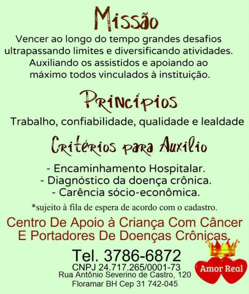 Amor Real - Centro de Apoio a Criança com Câncer e Portadores de Doenças Crônicas.