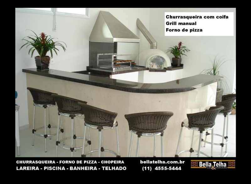 olha que bacana este projeto com churrasqueira, forno de pizza e balco, projeto de area gourmet, varanda gourmet, forninho a lenha, churrasqueira high tech, churrasqueira a carvo, churrasqueira com coifa