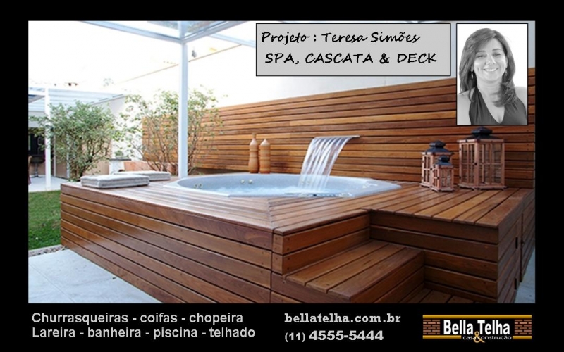 Spa, spa com deck, spa com hidromassagem, spas em sp, spa no abc, loja de spa em sp, loja de banheira em sp, loja de spa no abc, deck, churrasqueira. Projeto Teresa Simões