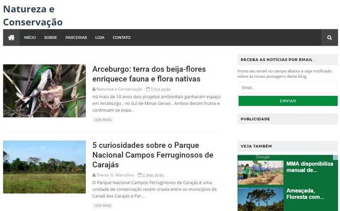Página Natureza e Conservação, preservação ambiental e meio ambiente