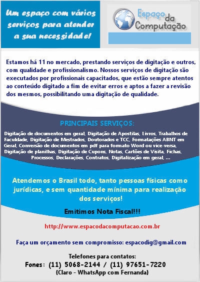 Espaço da Computação - Serviços de Digitação e Digitalização