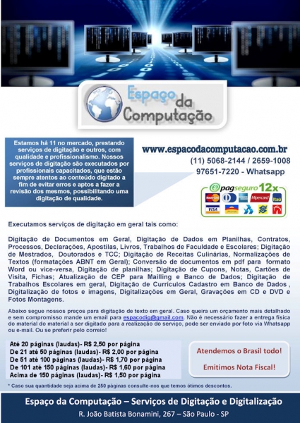 Espaço da Computação - Serviços de Digitação e Digitalização