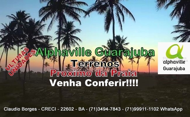 Alphaville Guarajuba, Terrenos Residenciais No Alphaville Guarajuba, em parceira com o Grupo Meliá, serão concebidos 168 terrenos, em uma área de 803.041 m², sendo 162 terrenos residenciais e 7 terrenos comerciais.   Venha conferir pessoalmente e marque sua visita agora!!!!! Mais detalhes entre em contato: Claudio Borges   CRECI 22602 BA  (71)3494-7843 (71)99911-1102 WhatsApp