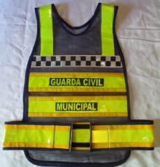 Colete refletivo tipo manta para guardas municipais com incluso do smbolo internacional da polcia comunitria xadrez (quadriculado azul e branco)