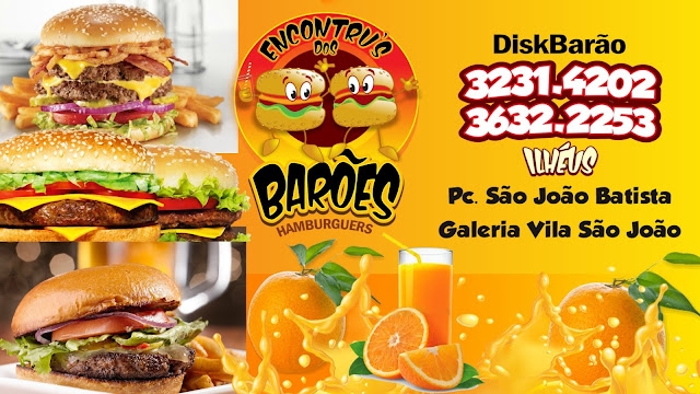 Sanduíches & Hambúrguer em Ilhéus. - Não perca tempo e boa apetite. Encontros dos Barões. Estamos na Praça São João Batista. Disk Barão 73 3632-2253 / 3231-4202 Servindo com qualidade Há mais de 20 Anos. Fornecemos: Hambúrguer, Sanduíches tradicionais Sanduíches especiais Açaí na tigela Sucos com jarra de 1 litro e meio litro Água mineral e refrigerante. Encontru´s Dos Barões a sua Lanchonete - Visite nossa página. - https://uniaodemarca.wixsite.com/guiadauniao/post/encontros-dos-bar%C3%B5es-em-ilh%C3%A9us