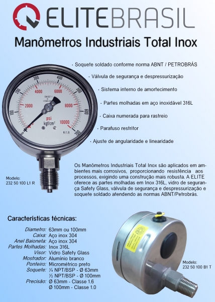 MANÔMETRO TOTAL INOX