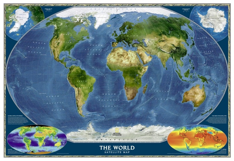 Mapa do Mundo Físico Satélite - National Geographic